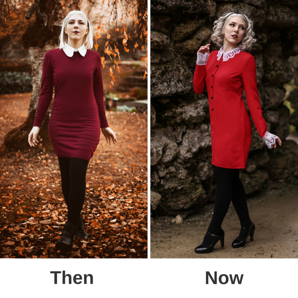 Cosplay SajaLyn Kritik Glow Up Sabrina Spellman Kiernan Shipka Chilling Adventures of Sabrina CAOS red dress Netflix