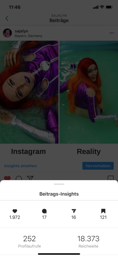 SajaLyn Social Media Instagram Tipps Reichweite fame Shares Saves Kommentare Likes Boost Algorithmus Insights - Instagram für Cosplayer