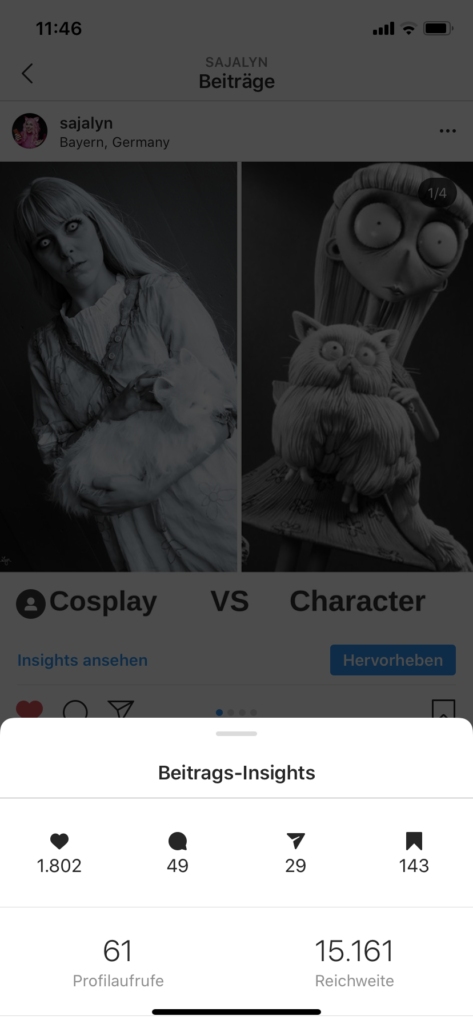 SajaLyn Social Media Instagram Tipps Reichweite fame Shares Saves Kommentare Likes Boost Algorithmus Insights - Instagram für Cosplayer