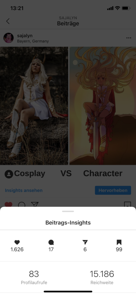 SajaLyn Social Media Instagram Tipps Reichweite fame Shares Saves Kommentare Likes Boost Algorithmus Insights - Instagram für Cosplayer