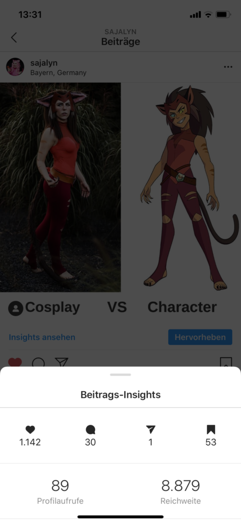 SajaLyn Social Media Instagram Tipps Reichweite fame Shares Saves Kommentare Likes Boost Algorithmus Insights - Instagram für Cosplayer